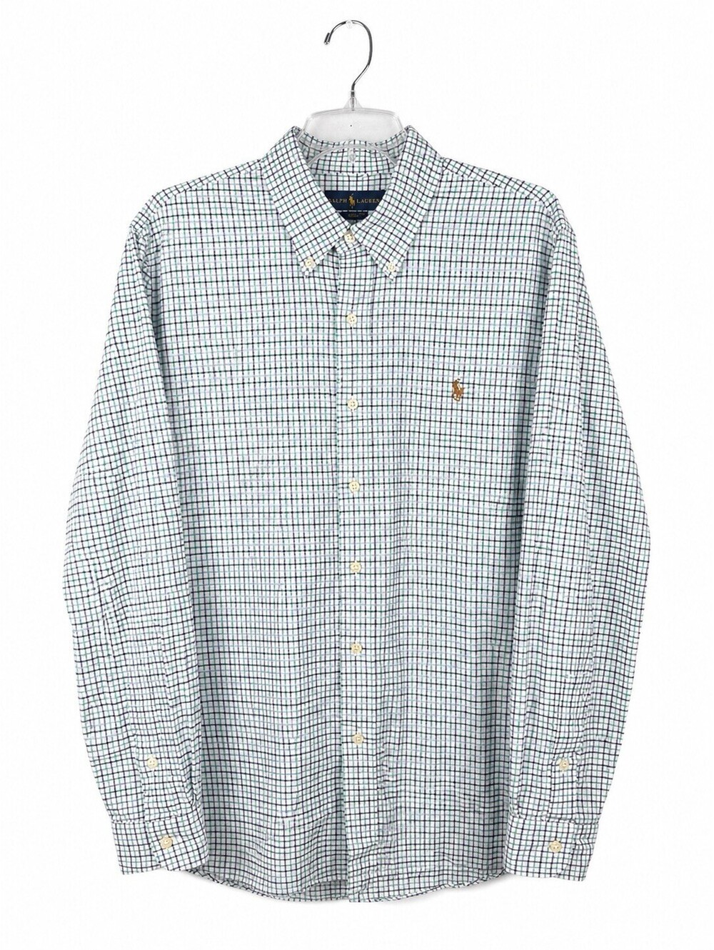 Ralph Lauren Classic Fit Oxford Shirt Blue Green Check Button Down Mens Large